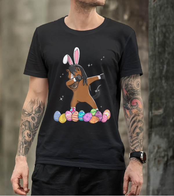 Dabbing Horse With Bunny Ears And Colorful Easter Eggs T-Shirt
