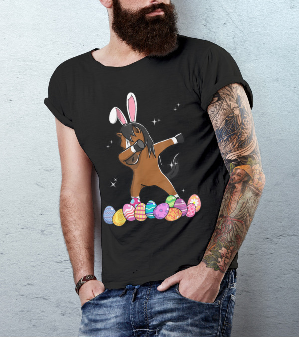 Dabbing Horse With Bunny Ears And Colorful Easter Eggs T-Shirt
