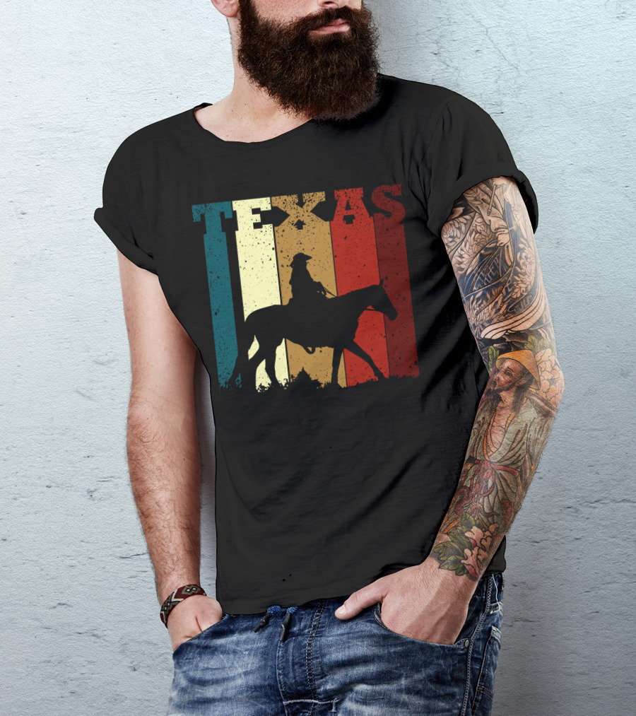 Texas Vintage Cowboy Horse Silhouette Distressed Stripes T-Shirt