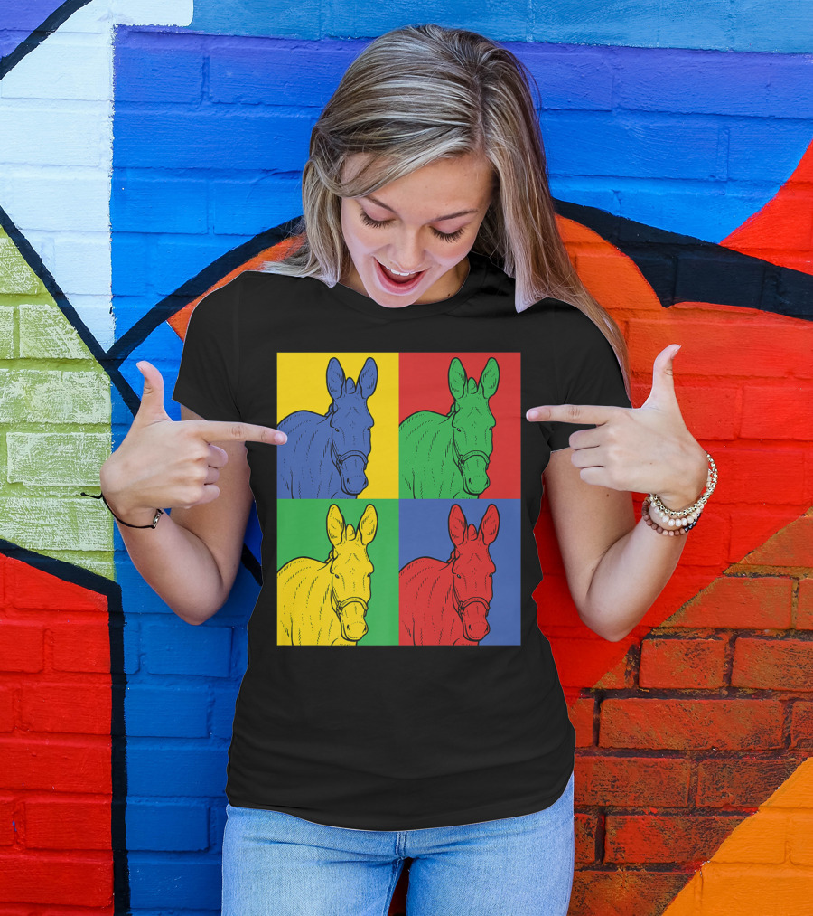 Donkey Horse Pop Art In Bold Warhol Style Quadrants T-Shirt