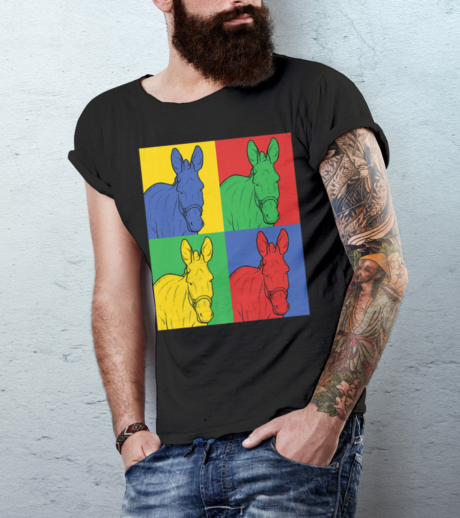 Donkey Horse Pop Art In Bold Warhol Style Quadrants T-Shirt