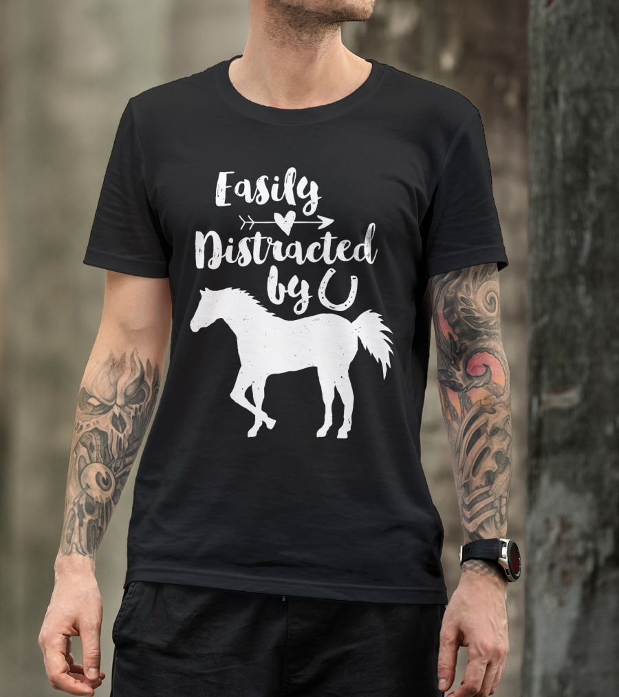 Easily Distracted By Horses With Arrow Heart And Horseshoe T-Shirt