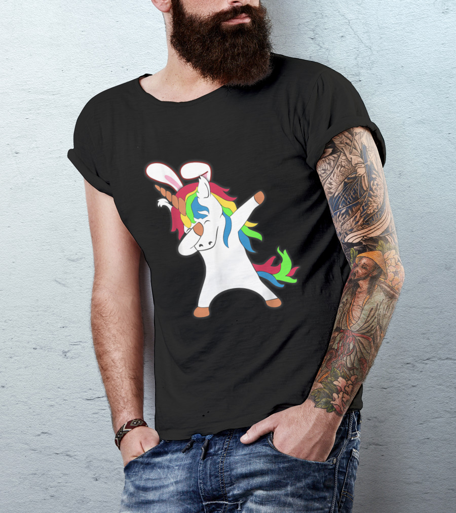 Easter Bunny Dabbing Unicorn With Rabbit Ears T-Shirt