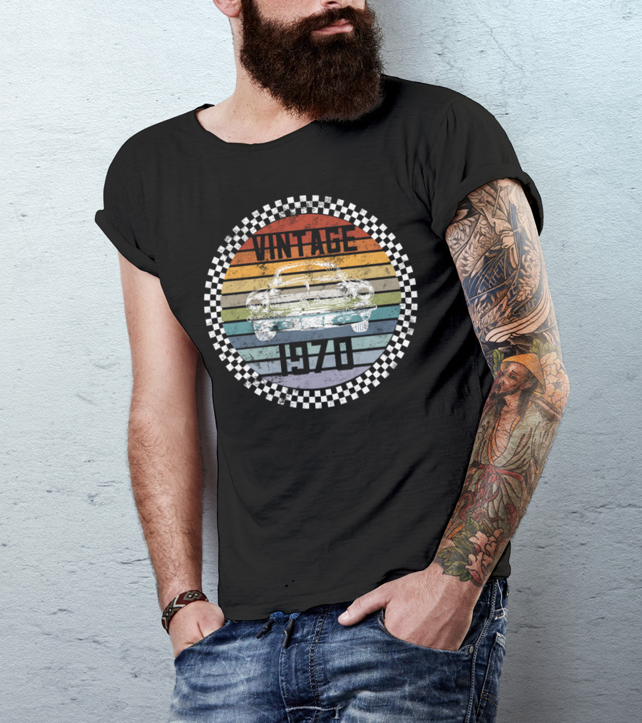Vintage 1973 50 Year Old Birthday Classic Car Retro Rainbow Stripes T-Shirt