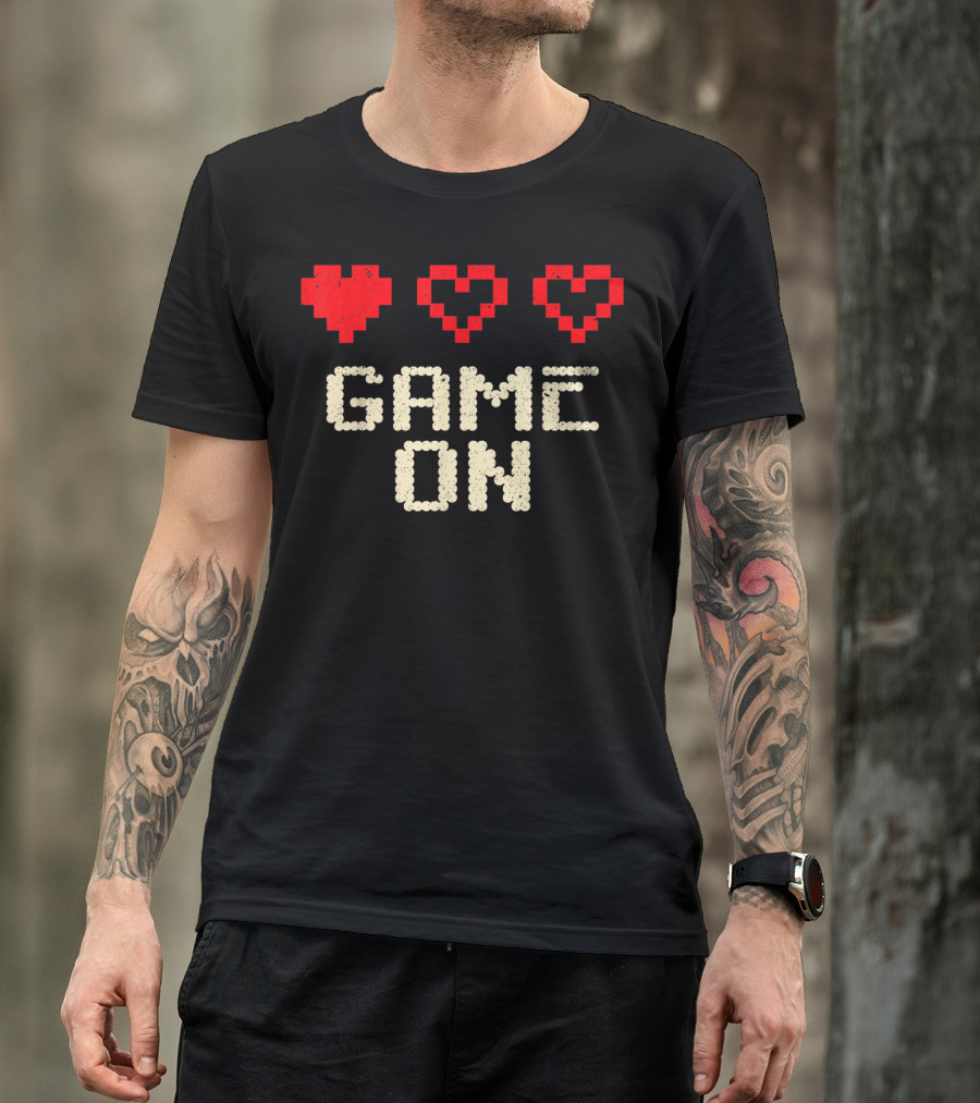 Game On Arcade Classic Gaming 3 Hearts Life Bar T-Shirt