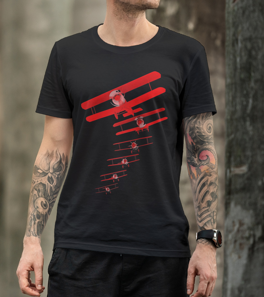 Classic Red Aviation Biplane Formation T-Shirt