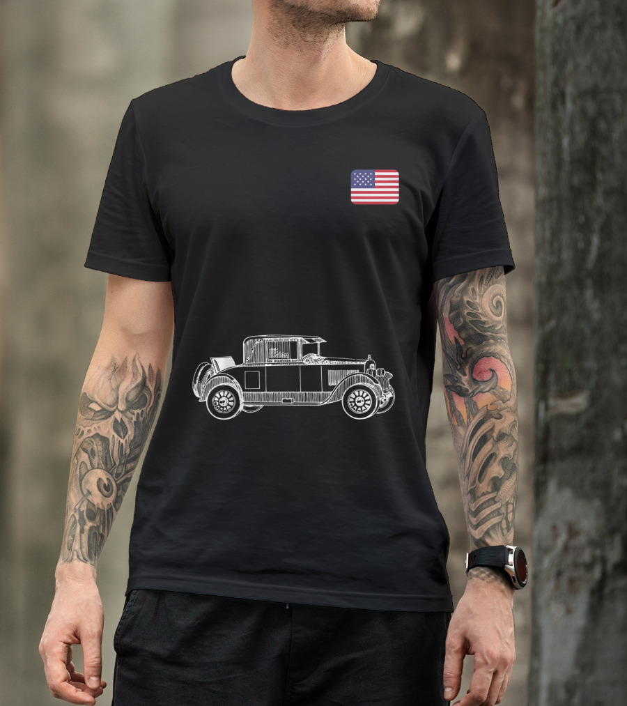 Classic Car USA American Flag Racing Patriotic Vintage Automobile T-Shirt