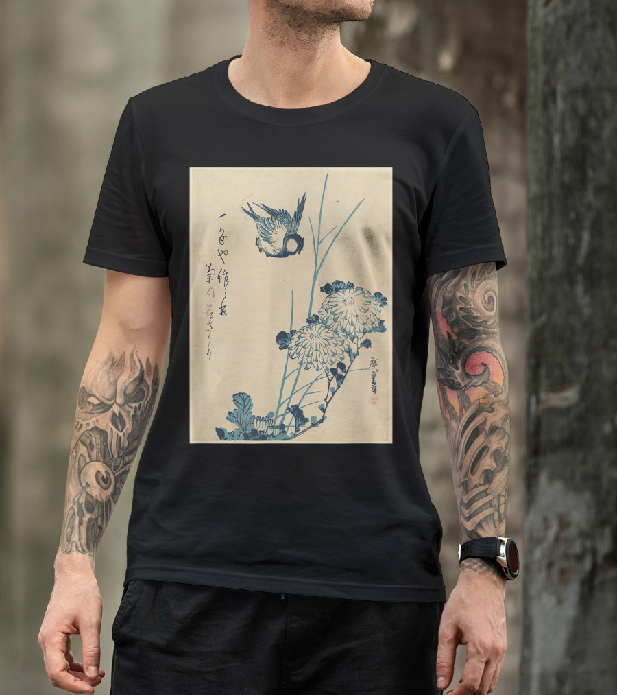 Classic Japanese Art Ukiyo-e Bird And Flowers Streetwear Aesthetic T-Shirt