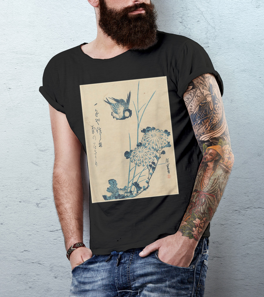 Classic Japanese Art Ukiyo-e Bird And Flowers Streetwear Aesthetic T-Shirt