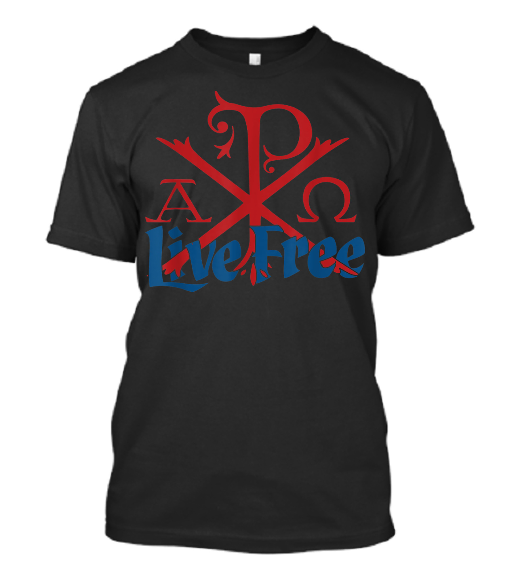 Live Free Alpha Omega Chi Rho Red U8 T-Shirt