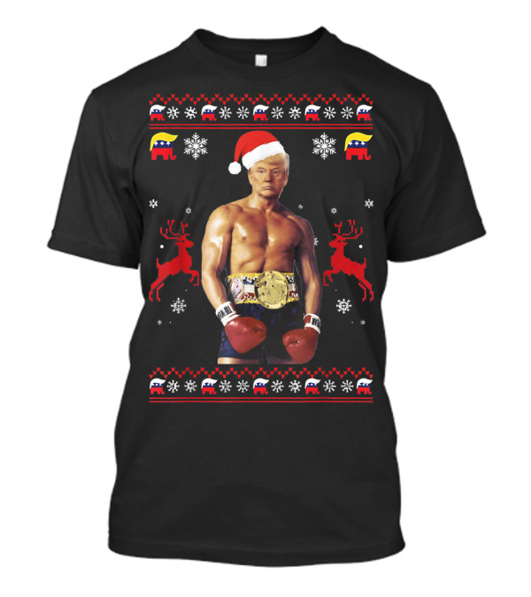 Make Christmas Great Again Trump Boxer Santa Hat Snowflakes Reindeer GOP Elephants T-Shirt