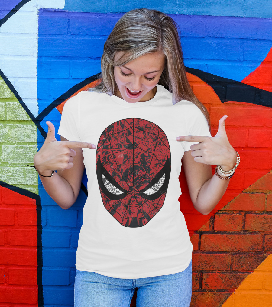 Spiderman Mask Marvel Comic Collage T-Shirt