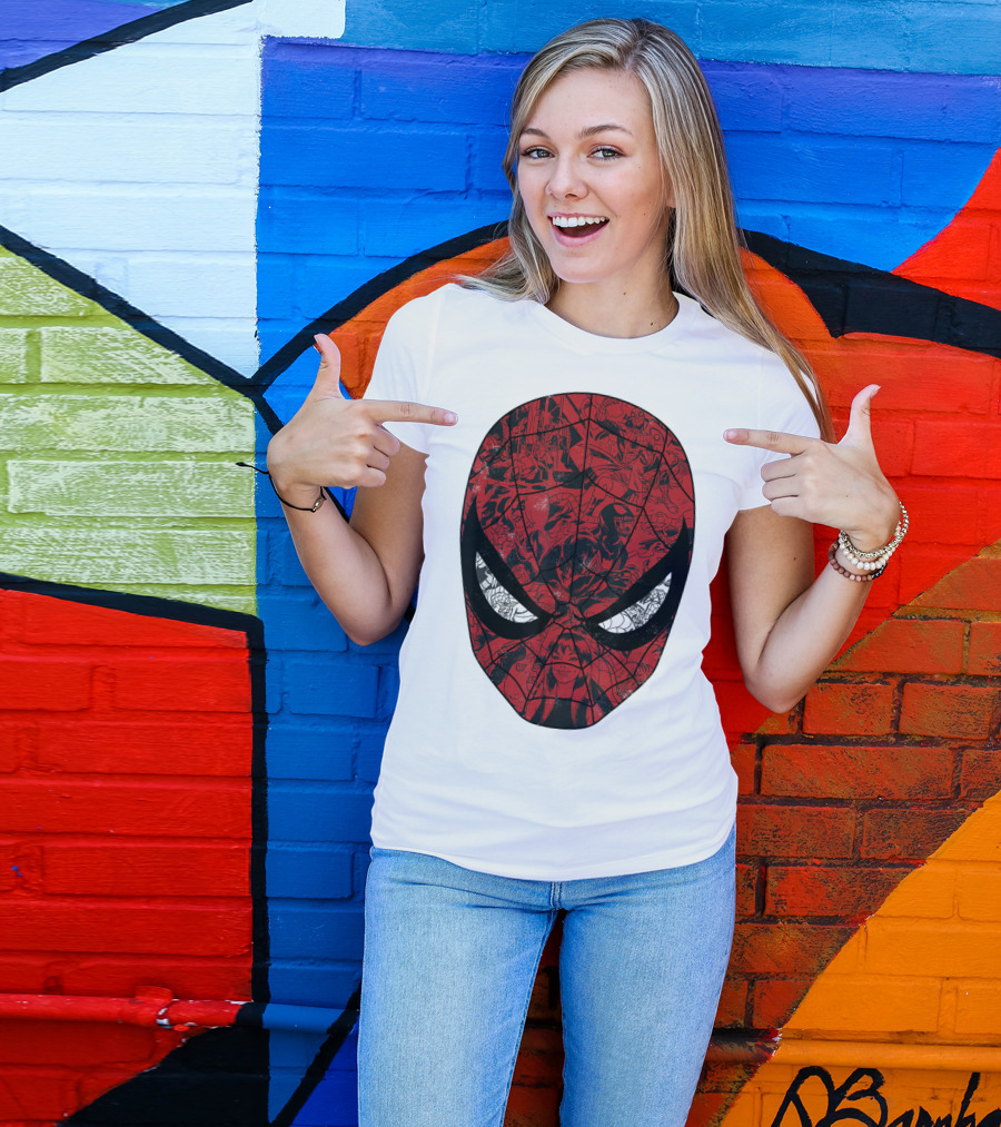 Spiderman Mask Marvel Comic Collage T-Shirt