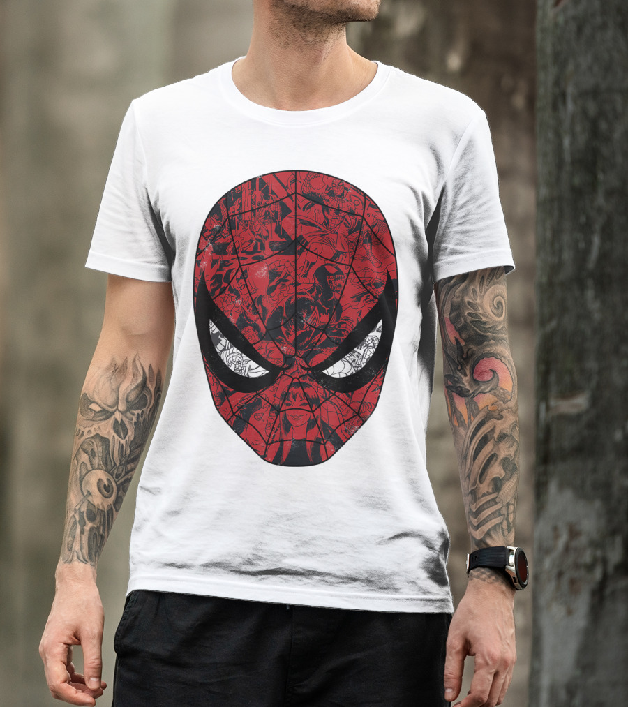 Spiderman Mask Marvel Comic Collage T-Shirt