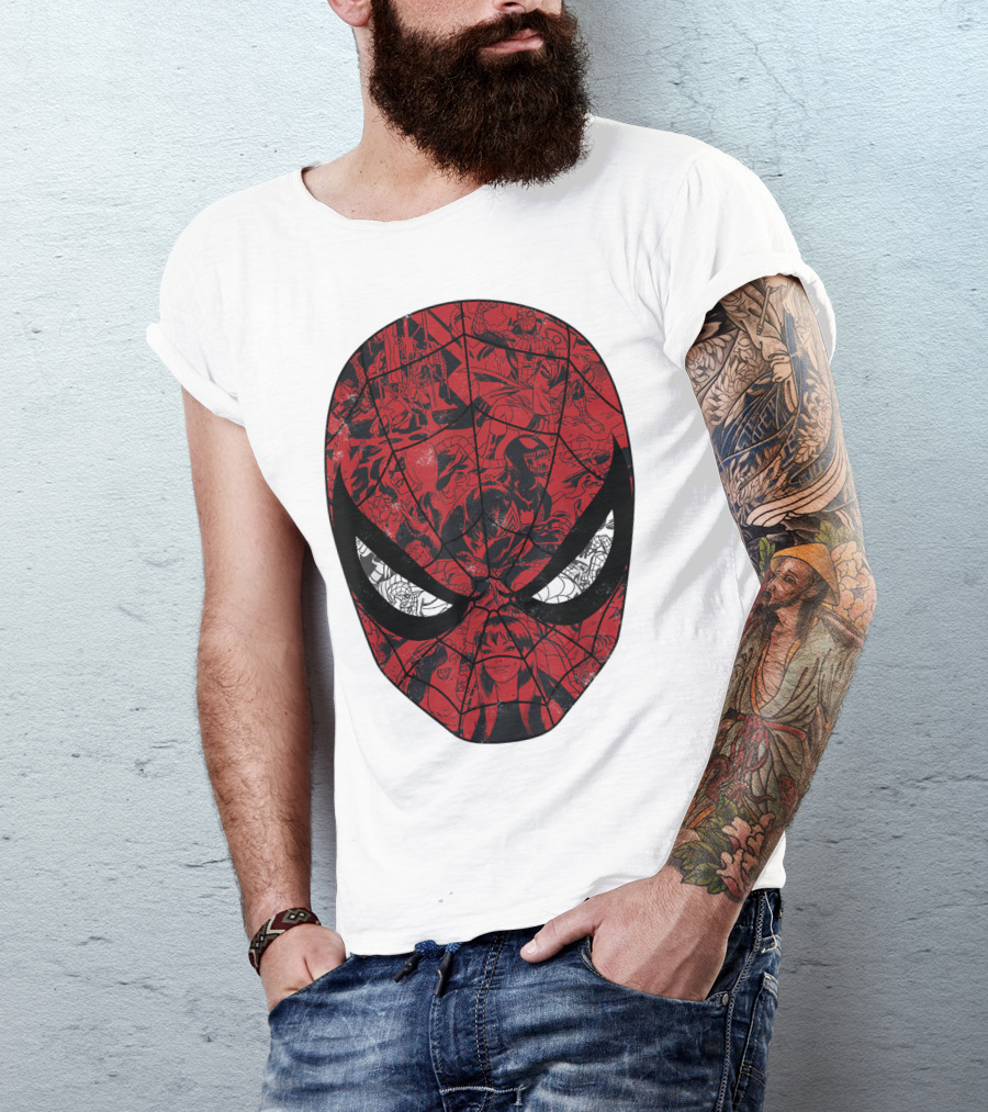 Spiderman Mask Marvel Comic Collage T-Shirt
