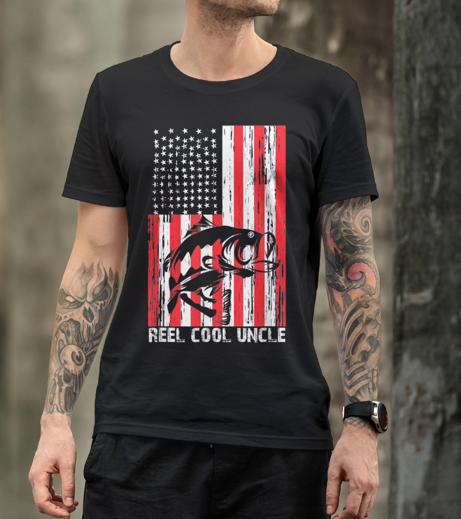 Reel Cool Uncle Vintage Fisherman American Flag T-Shirt