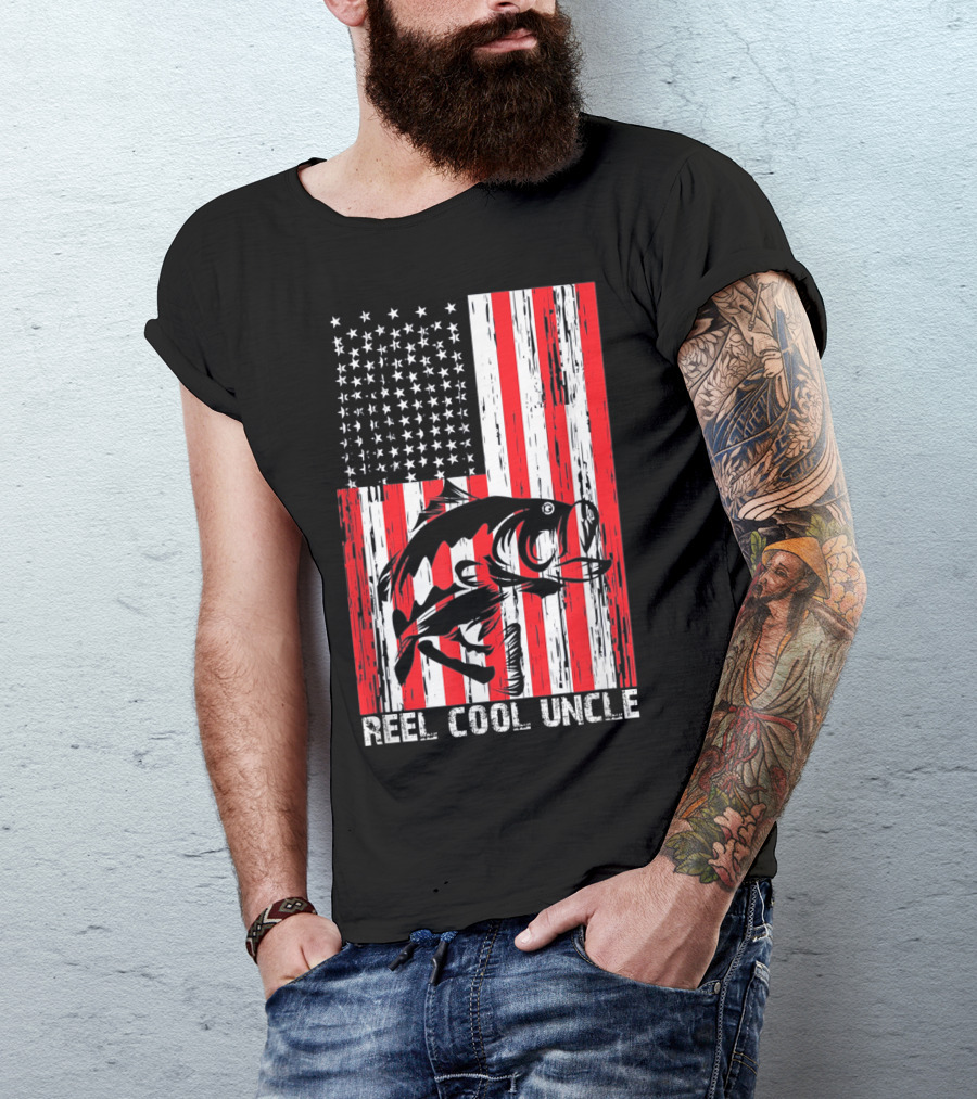 Reel Cool Uncle Vintage Fisherman American Flag T-Shirt