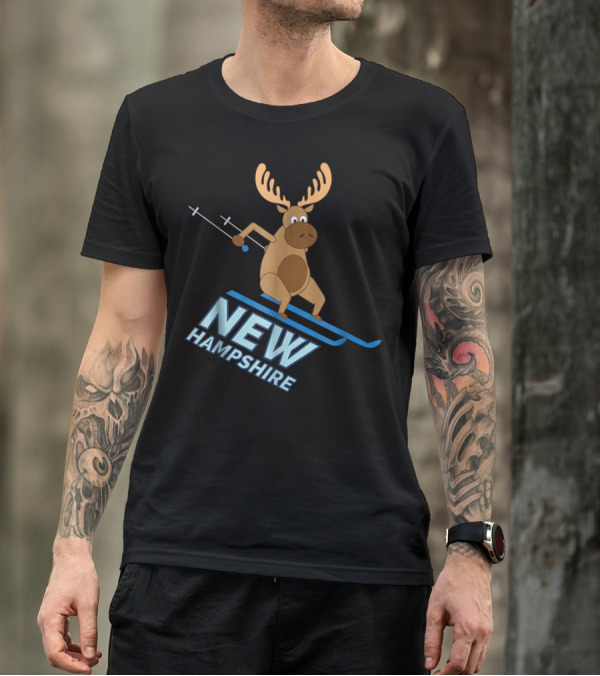 New Hampshire Skiing Moose Winter Fun T-Shirt