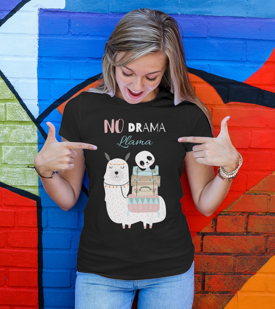 No Drama Llama Cute Panda On Llama With Suitcases T-Shirt