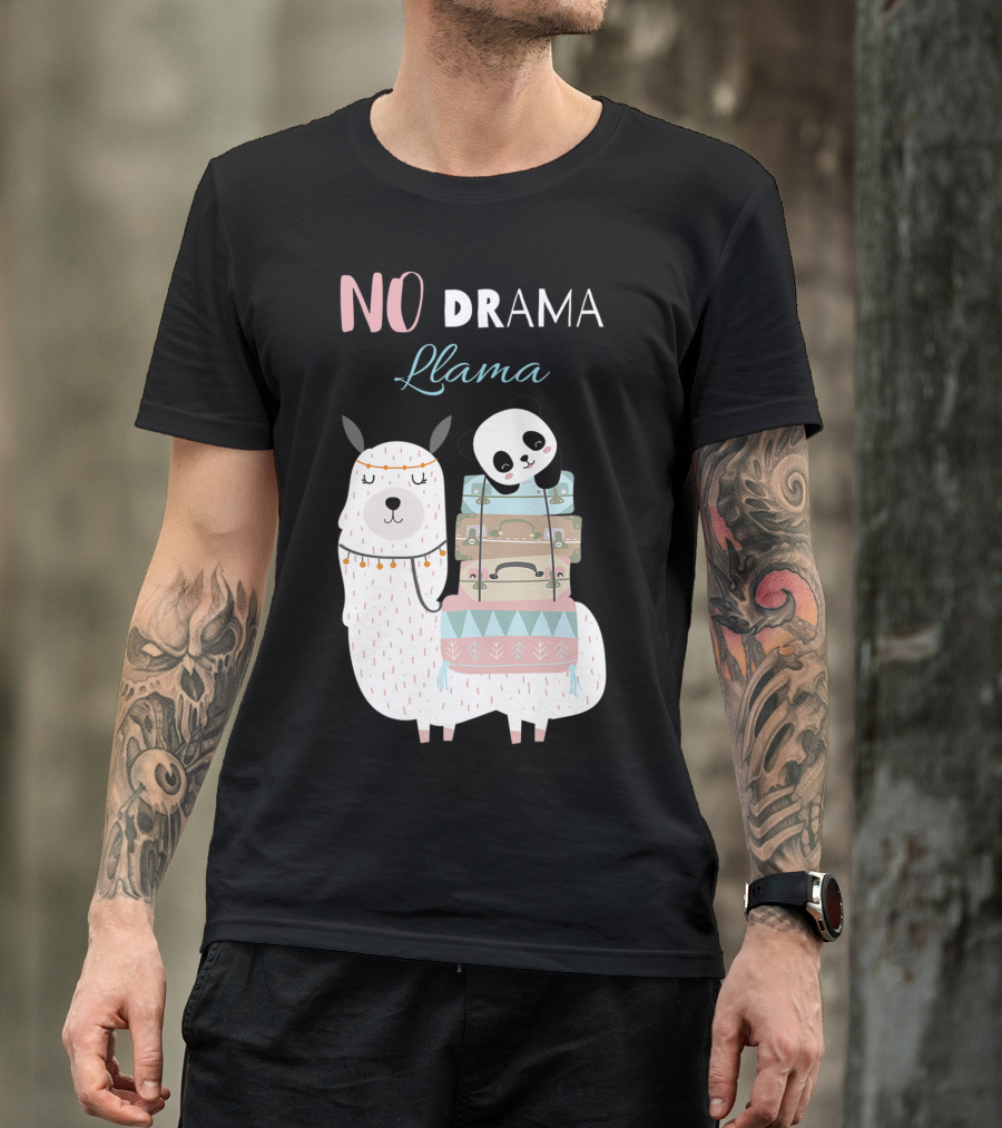 No Drama Llama Cute Panda On Llama With Suitcases T-Shirt