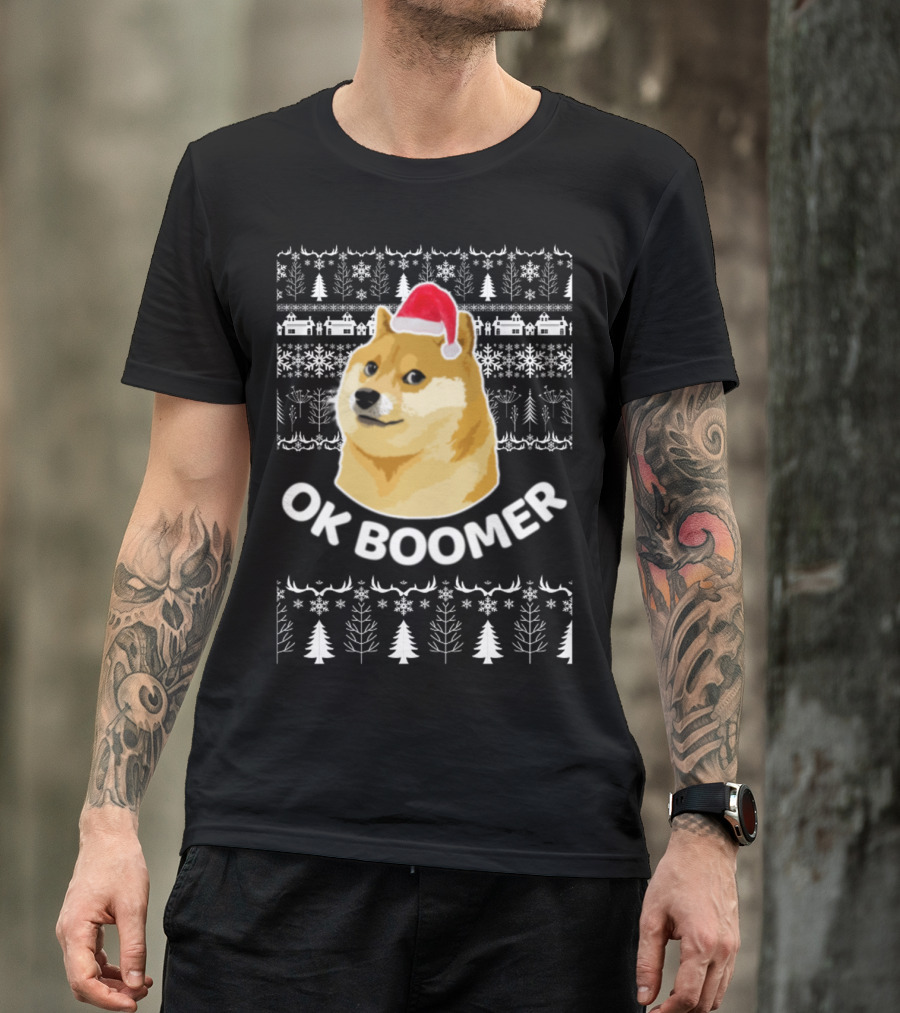 Ok Boomer Doge Santa Hat Ugly Christmas T-Shirt