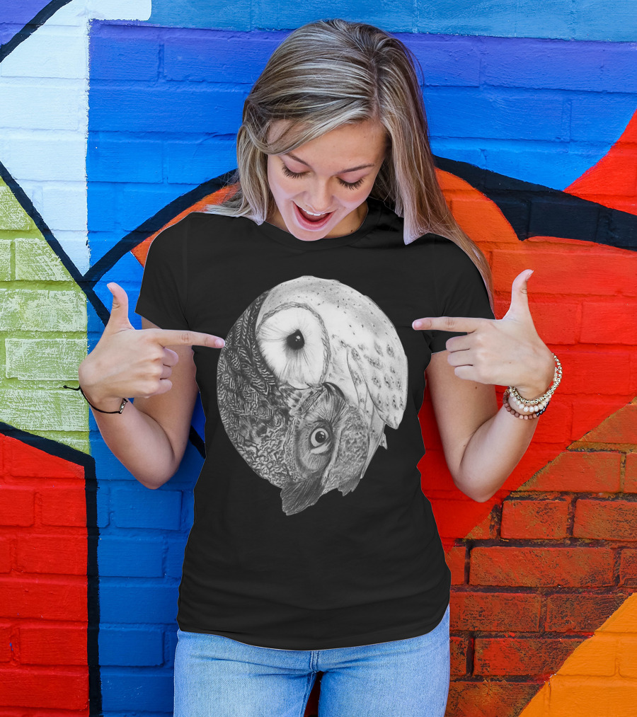 Snowy Owl Barn Owl Yin Yang T-Shirt