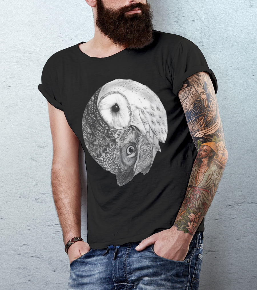 Snowy Owl Barn Owl Yin Yang T-Shirt