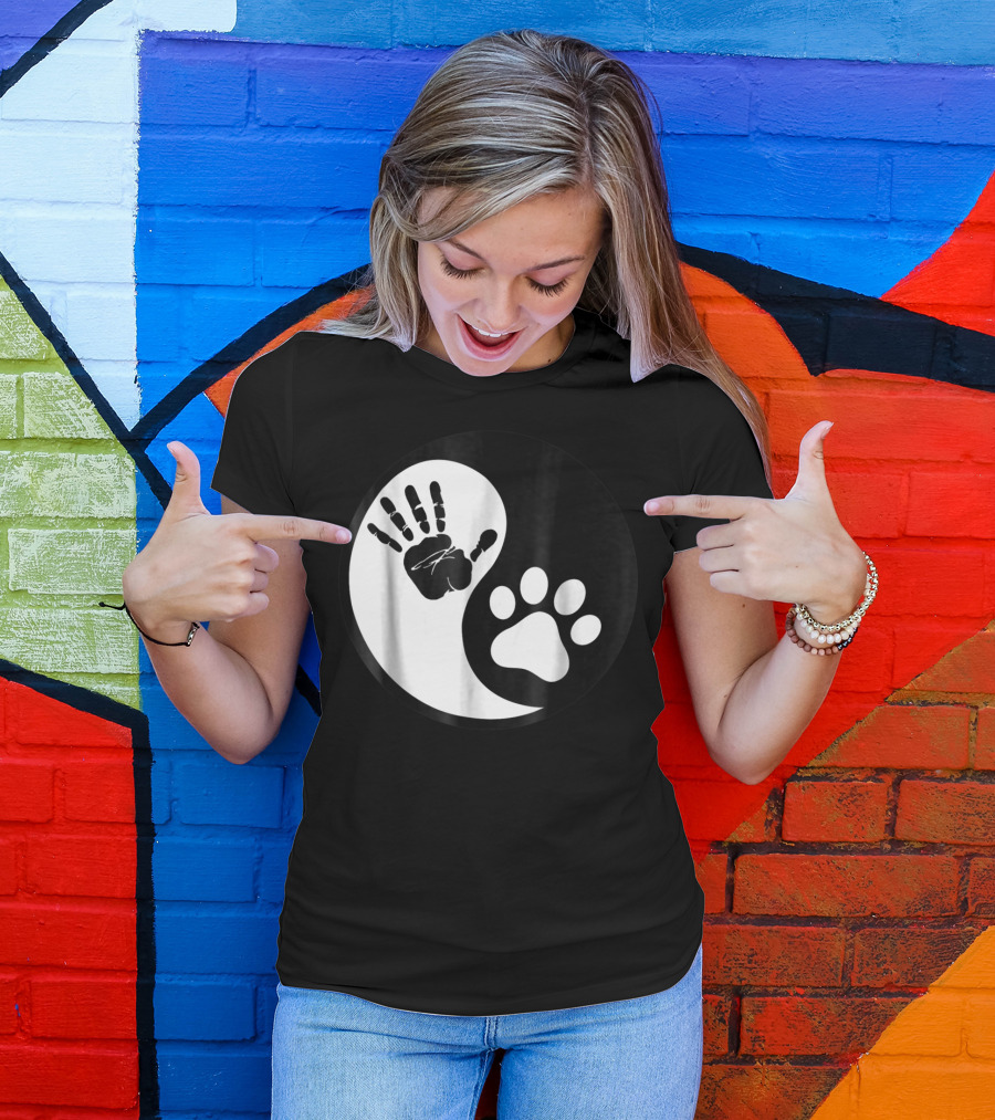 Yin Yang Pet Paw Print Hand Friends T-Shirt