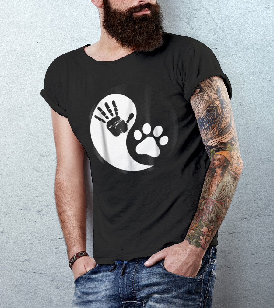 Yin Yang Pet Paw Print Hand Friends T-Shirt