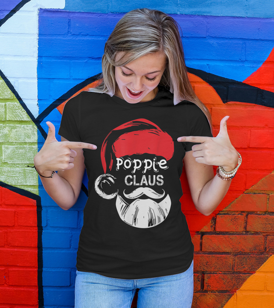 Poppie Claus Santa Hat Christmas Grandpa T-Shirt