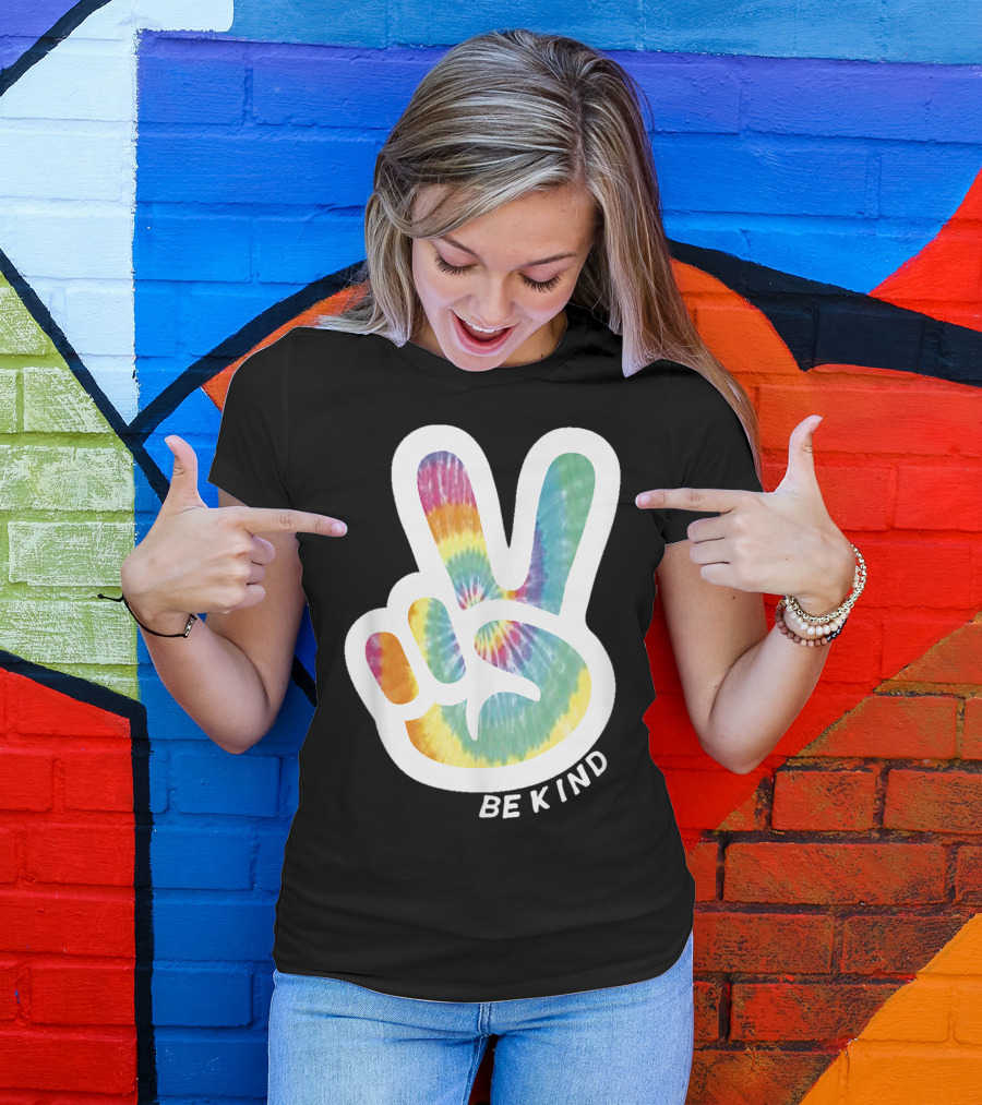 Retro Tie Dye Peace Sign Be Kind Peace Love Vibrant Colors T-Shirt