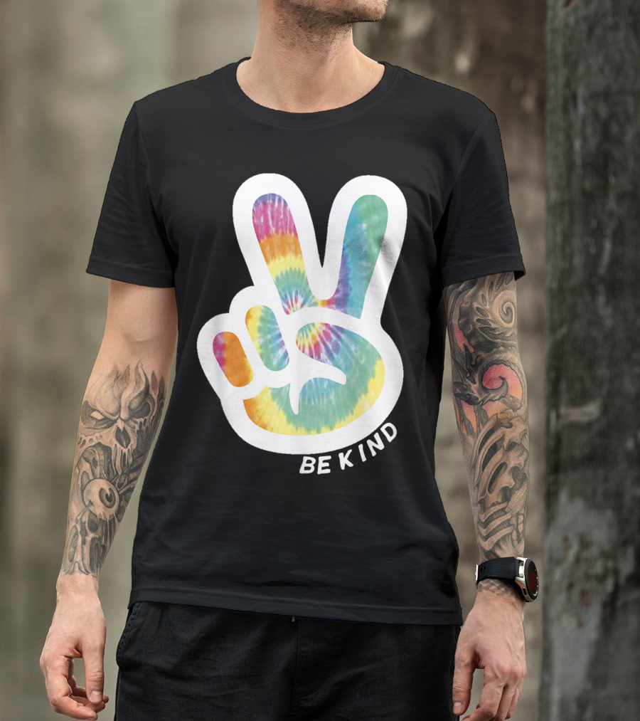 Retro Tie Dye Peace Sign Be Kind Peace Love Vibrant Colors T-Shirt