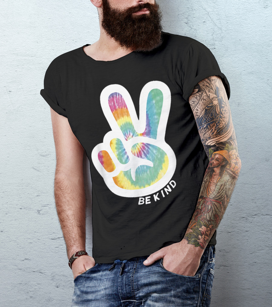 Retro Tie Dye Peace Sign Be Kind Peace Love Vibrant Colors T-Shirt