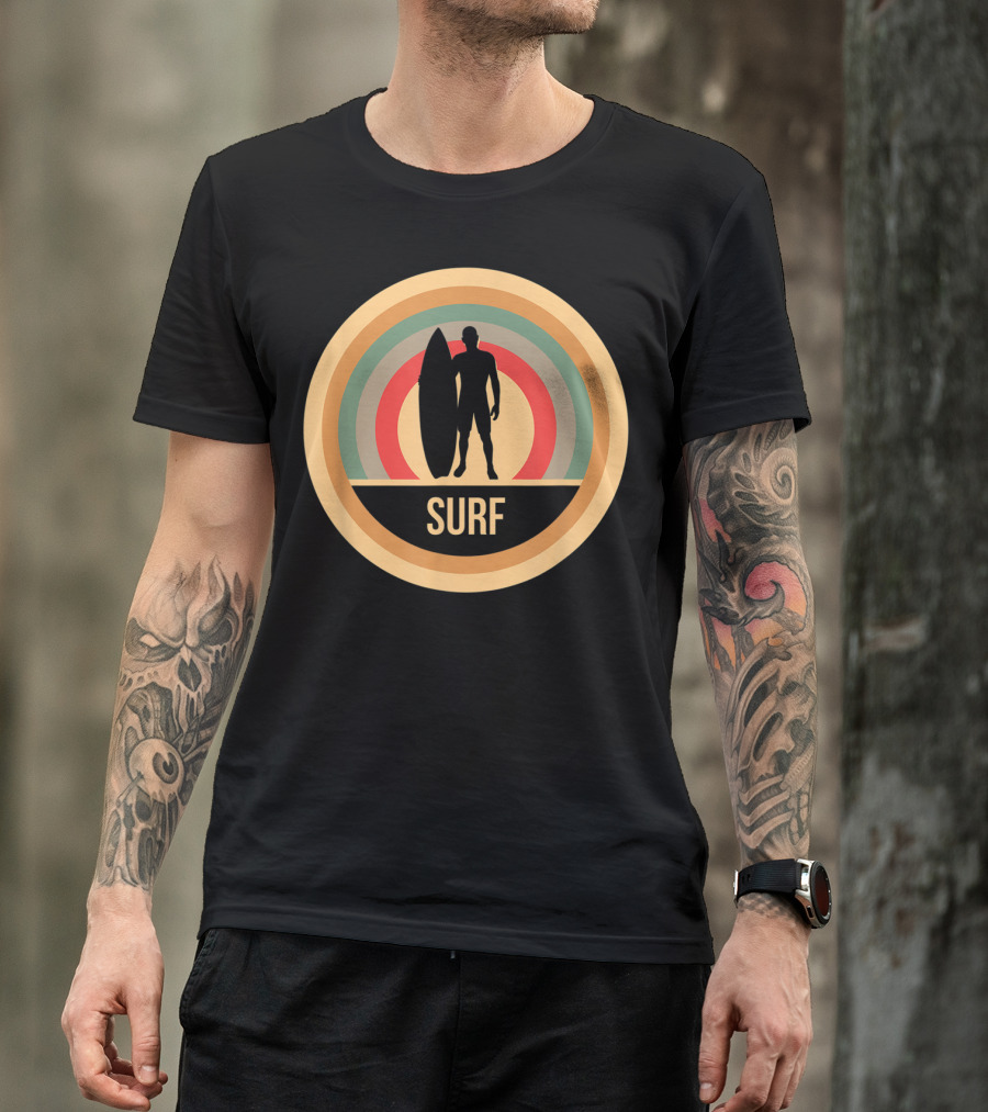 Surf Retro Vintage Surfers Rainbow Circle T-Shirt