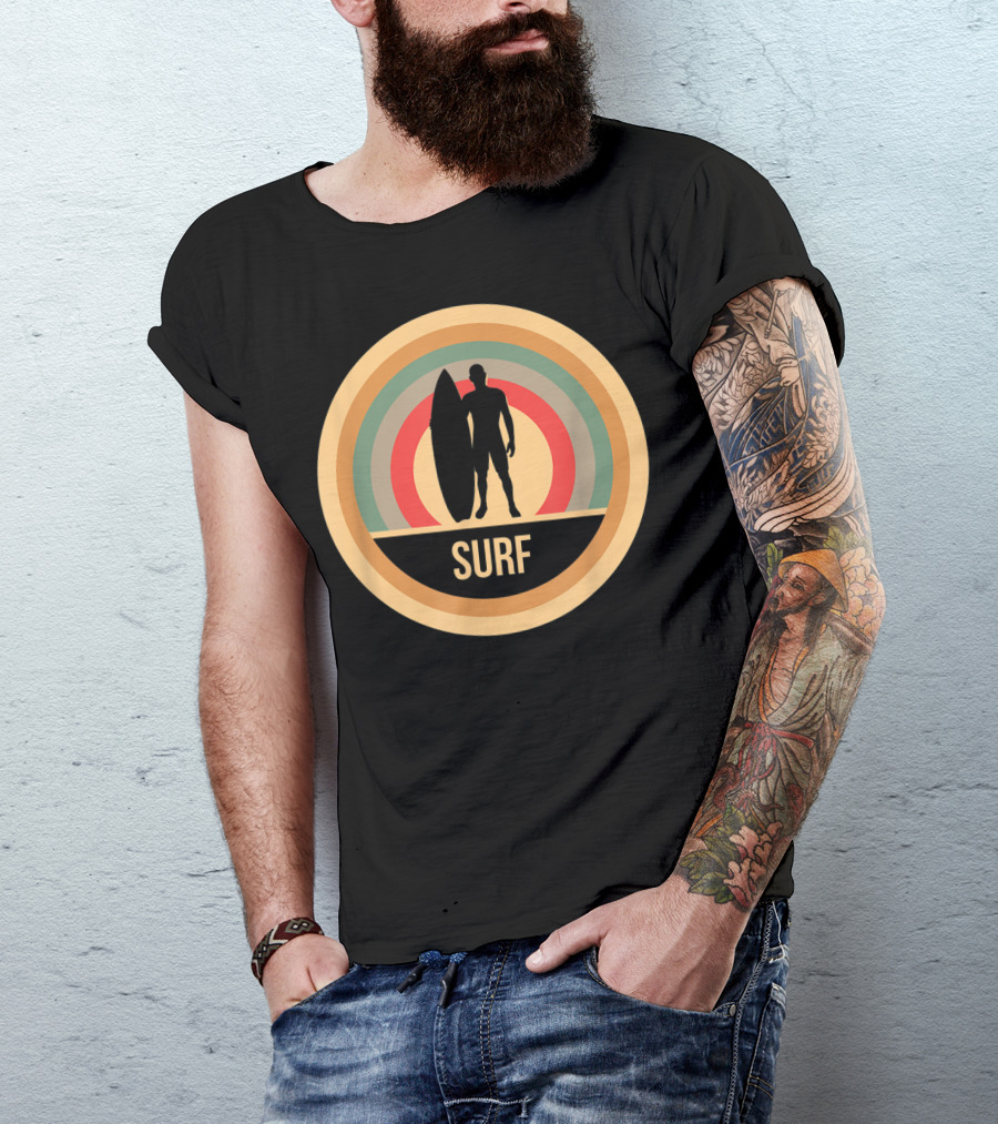 Surf Retro Vintage Surfers Rainbow Circle T-Shirt