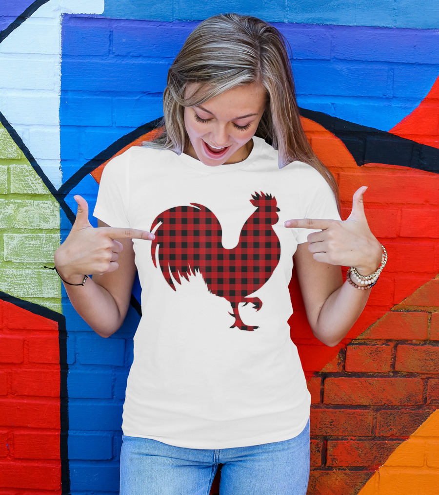 Rooster Red Plaid Buffalo Check T-Shirt
