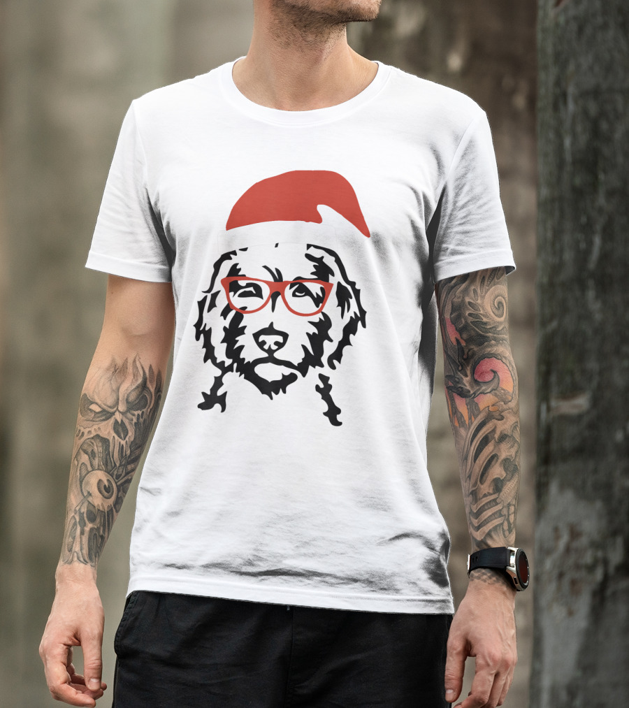 Santa Doodle Goldendoodle Christmas Red Hat Glasses T-Shirt