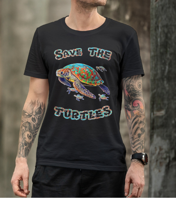 Save The Turtles Colorful Sea Turtle Conservation T-Shirt
