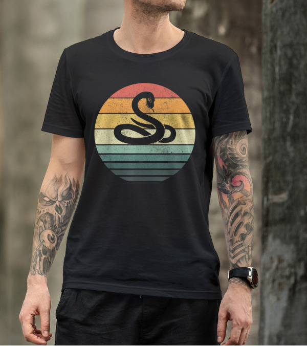 Vintage 70s Snake Sunset Nature Retro Stripes T-Shirt