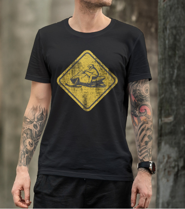Snowmobile Crossing Yellow Caution Sign T-Shirt