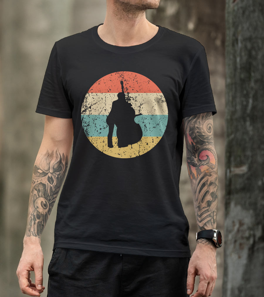 Vintage Stand Up Bass Retro Sunset Music T-Shirt
