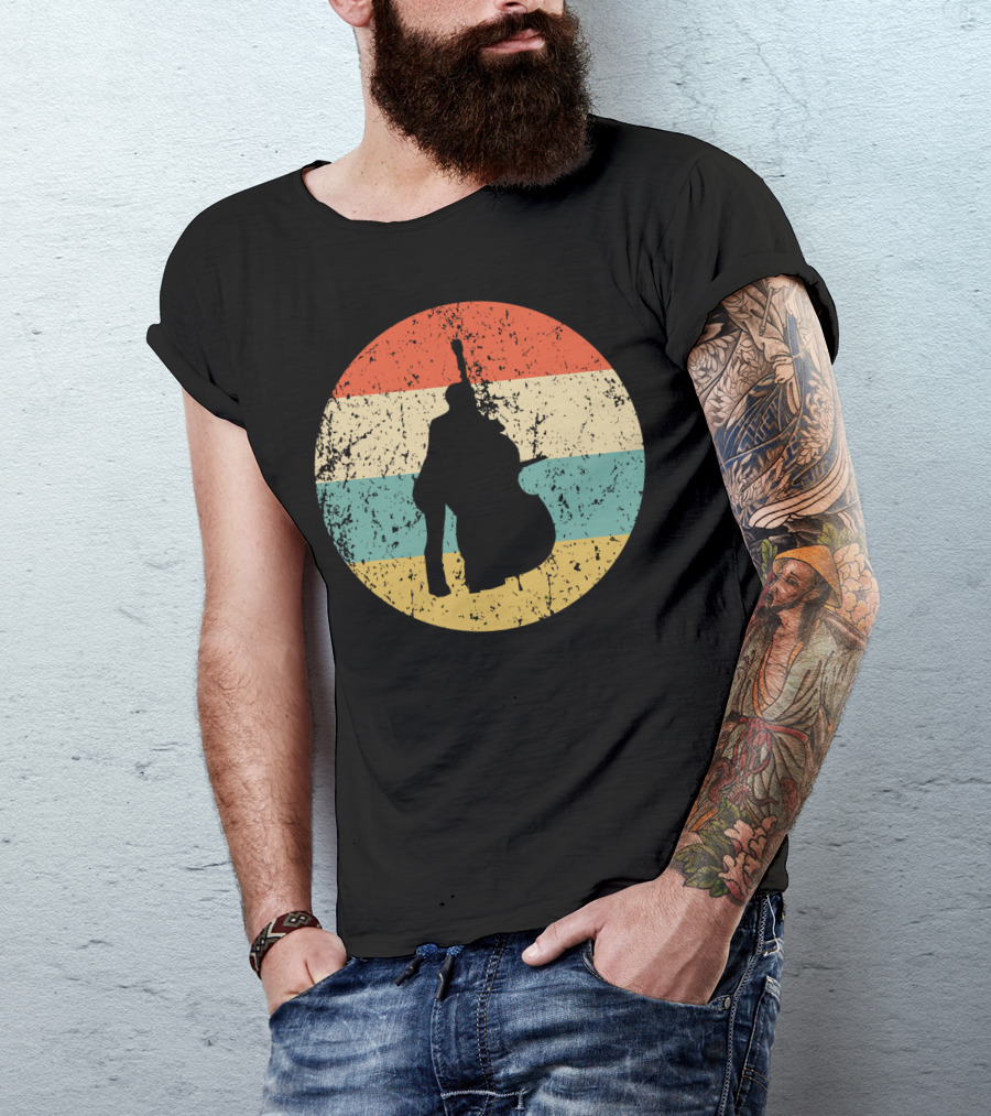 Vintage Stand Up Bass Retro Sunset Music T-Shirt