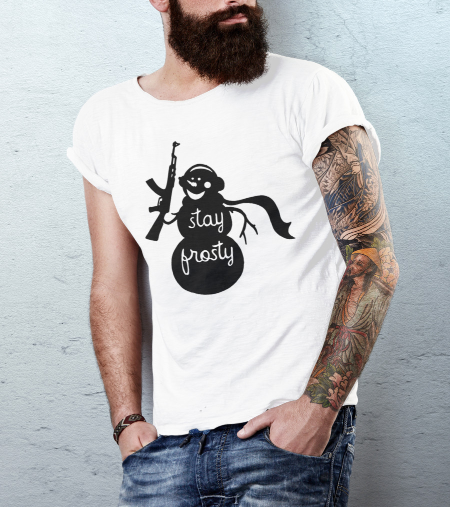 Stay Frosty Snowman With Headphones And Rifle T-Shirt