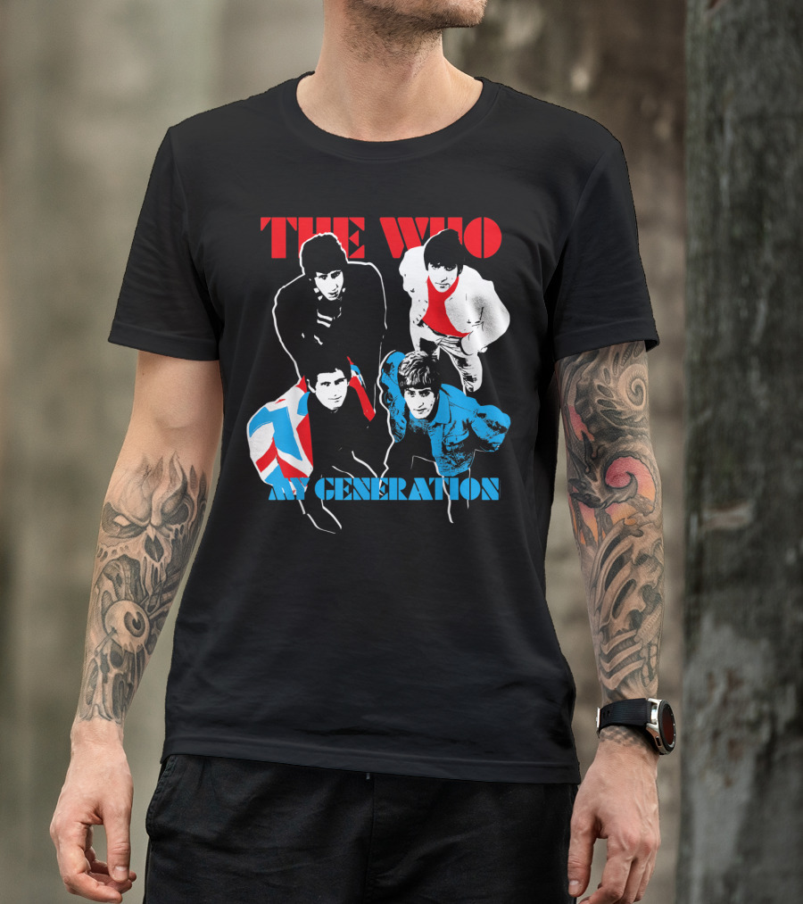 The Who My Generation Band Members With Union Jack Flag T-Shirt