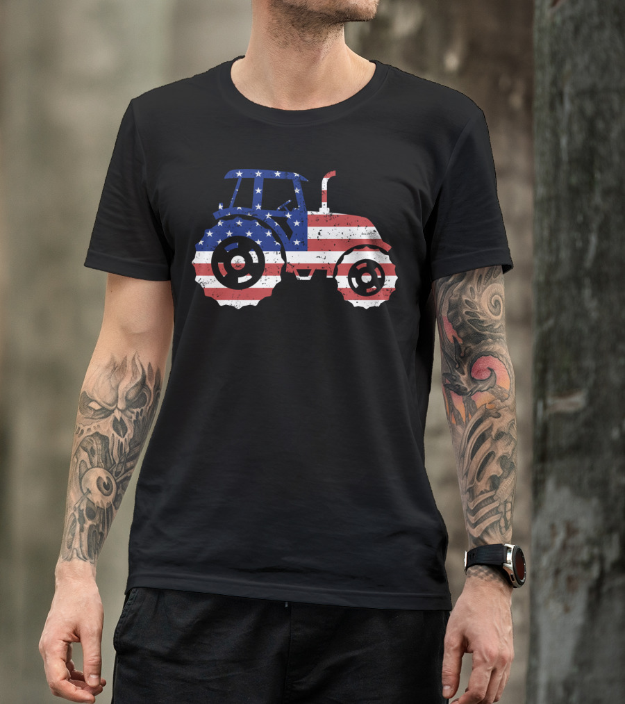 Tractor American Flag Farm Patriotic Farmer T-Shirt