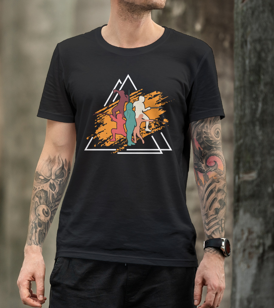 Vintage Fencing Sports Sword Fight Triangles Dynamic T-Shirt