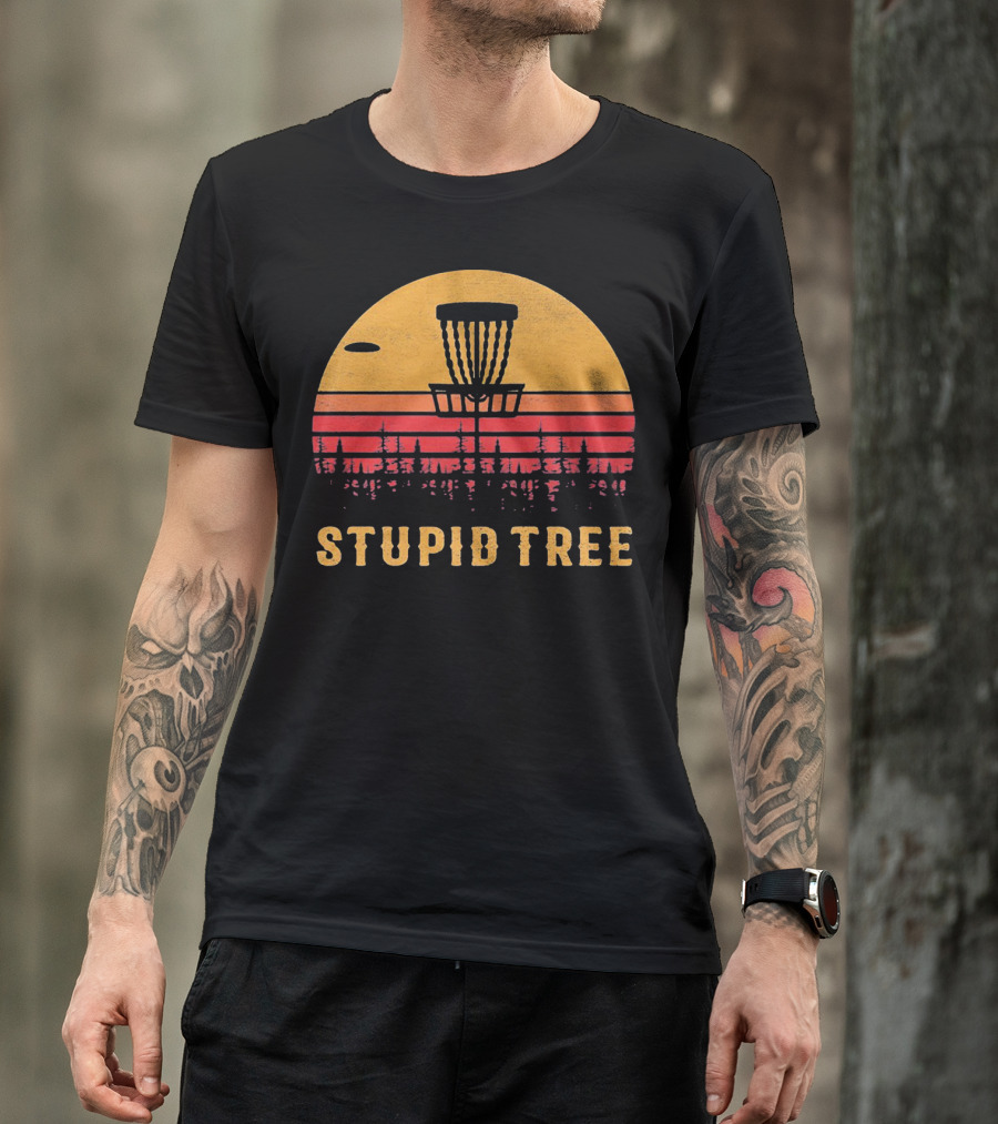 Stupid Tree Disc Golf Vintage Sunset Frisbee T-Shirt