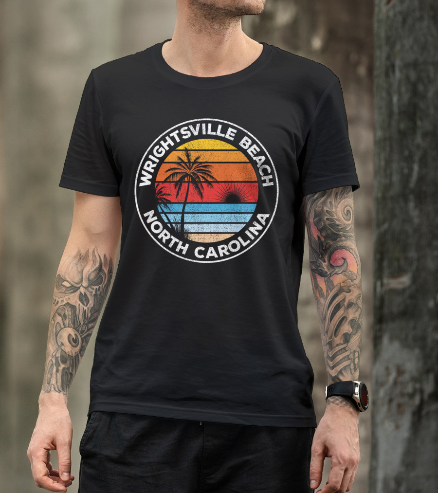 Wrightsville Beach North Carolina Sunset Palm Retro T-Shirt