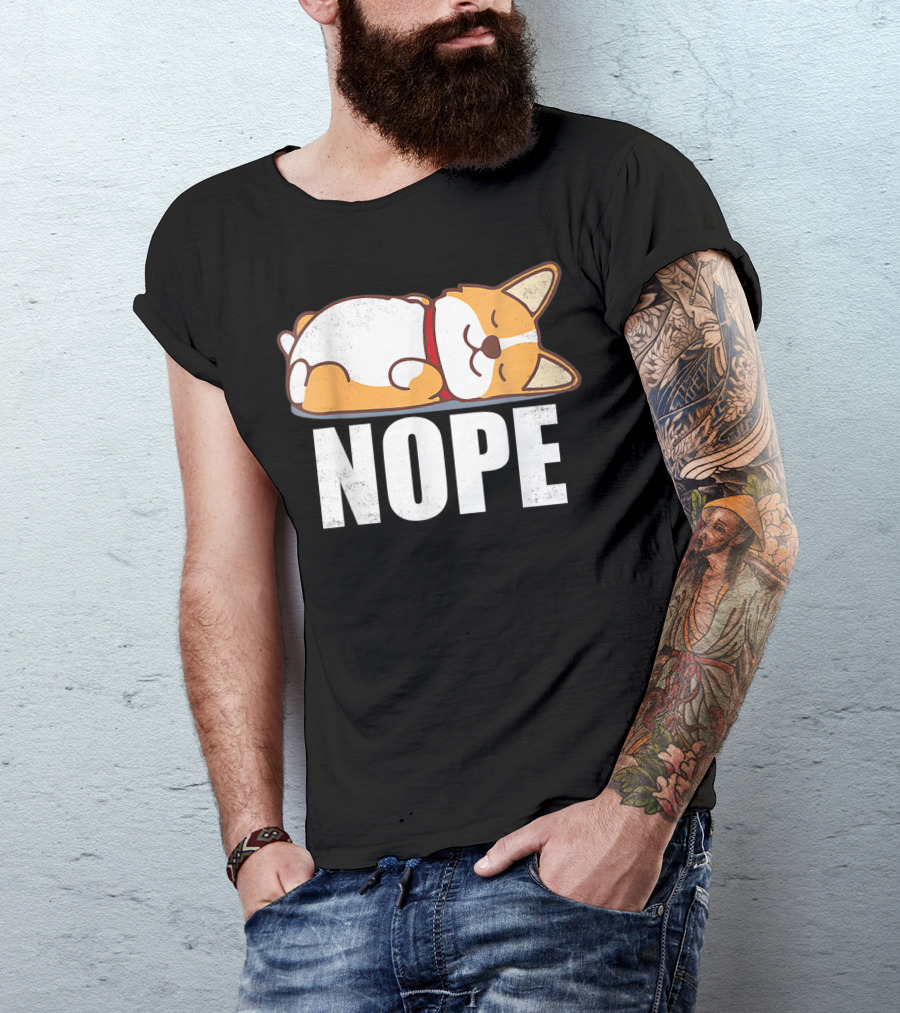 Cute Corgi Nope Vintage Funny Lazy T-Shirt