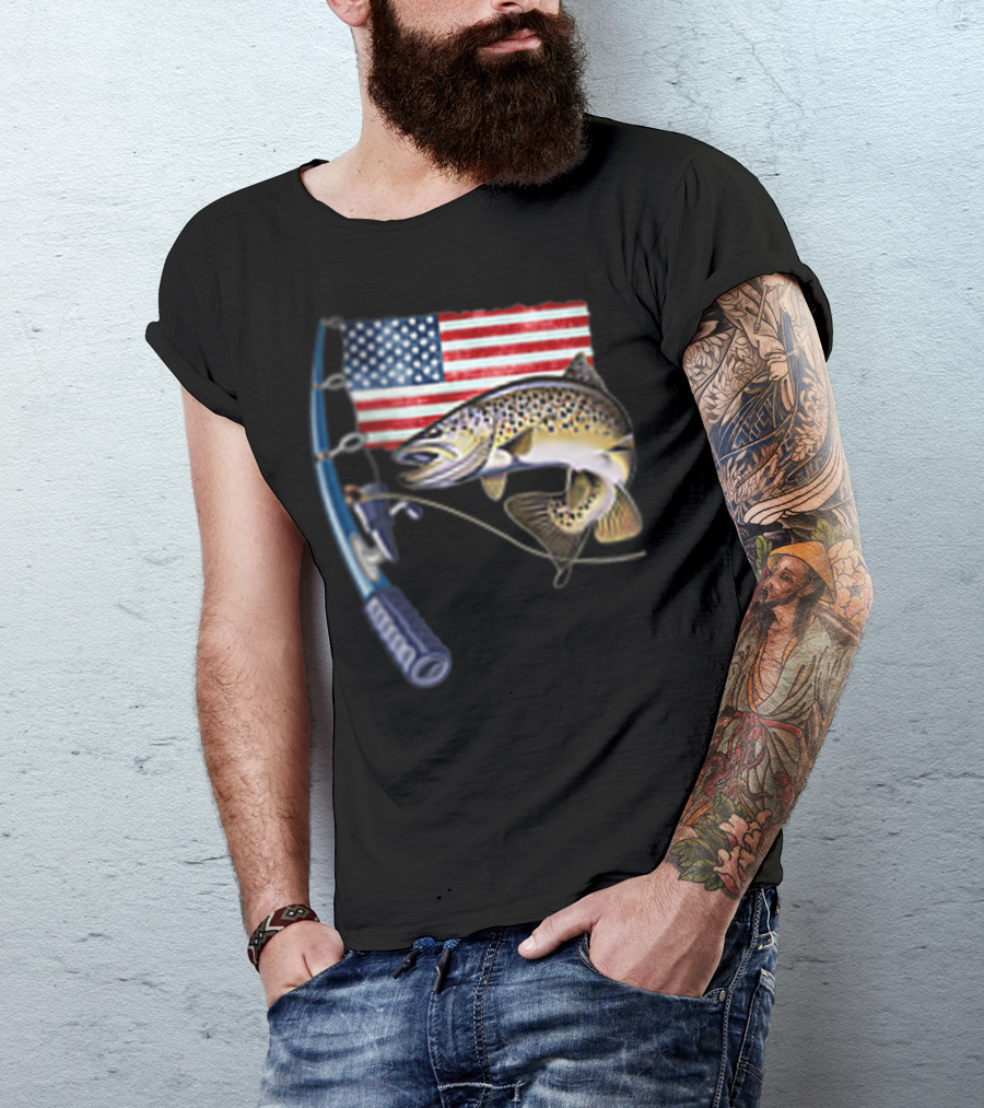 American Flag Fishing Hooked On A Feeling T-Shirt
